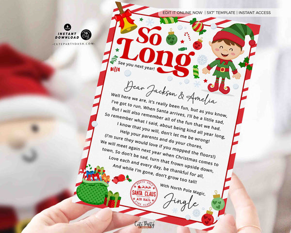 Goodbye letter from Elf Printable INSTANT DOWNLOAD Editable Christmas Elf Departure Note Elf Farewell from your elf Letter for Kids