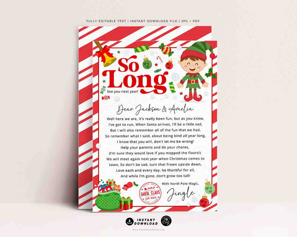 Goodbye letter from Elf Printable INSTANT DOWNLOAD Editable Christmas Elf Departure Note Elf Farewell from your elf Letter for Kids