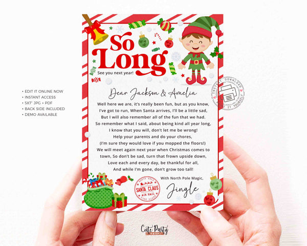 Goodbye letter from Elf Printable INSTANT DOWNLOAD Editable Christmas Elf Departure Note Elf Farewell from your elf Letter for Kids