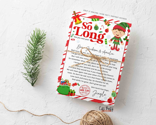 Goodbye letter from Elf Printable INSTANT DOWNLOAD Editable Christmas Elf Departure Note Elf Farewell from your elf Letter for Kids