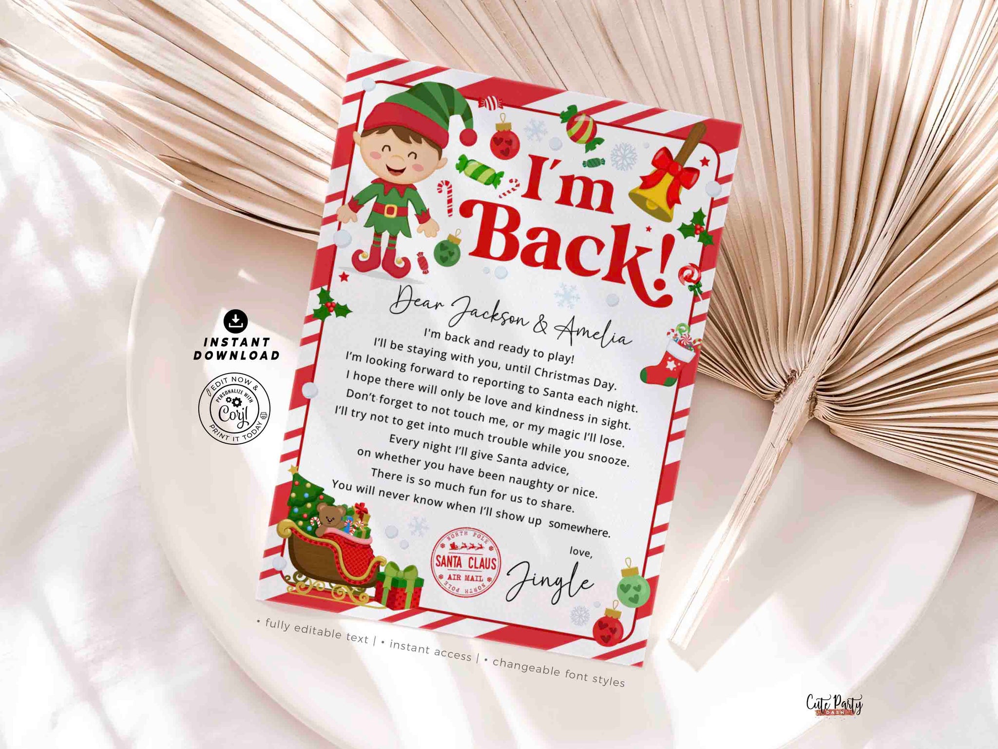 Elf I'm Back letter from elf Bundle INSTANT DOWNLOAD – Cute Party Dash