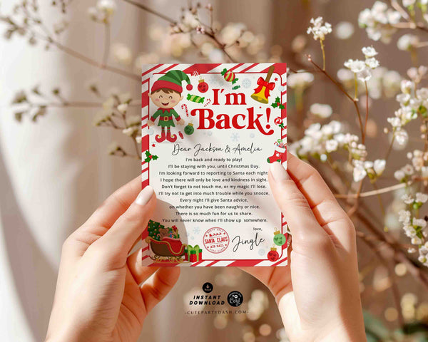 Elf I'm Back letter from Elf Printable INSTANT DOWNLOAD Hello Editable from Elf Welcome Letter Kids Christmas Printable Elf Note Return Mail