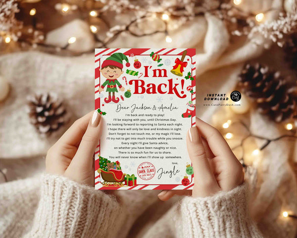 Elf I'm Back letter from Elf Printable INSTANT DOWNLOAD Hello Editable from Elf Welcome Letter Kids Christmas Printable Elf Note Return Mail