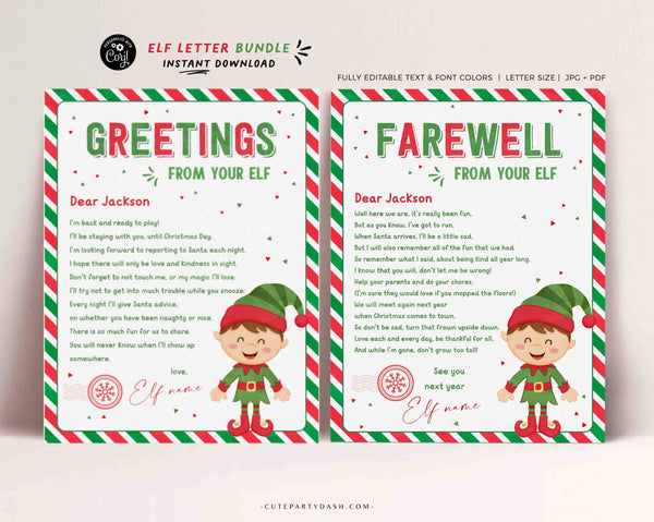 Elf I'm Back letter from elf Bundle INSTANT DOWNLOAD Hello Letter from Elf EDITABLE Arrival Note Goodbye greetings Printable 600
