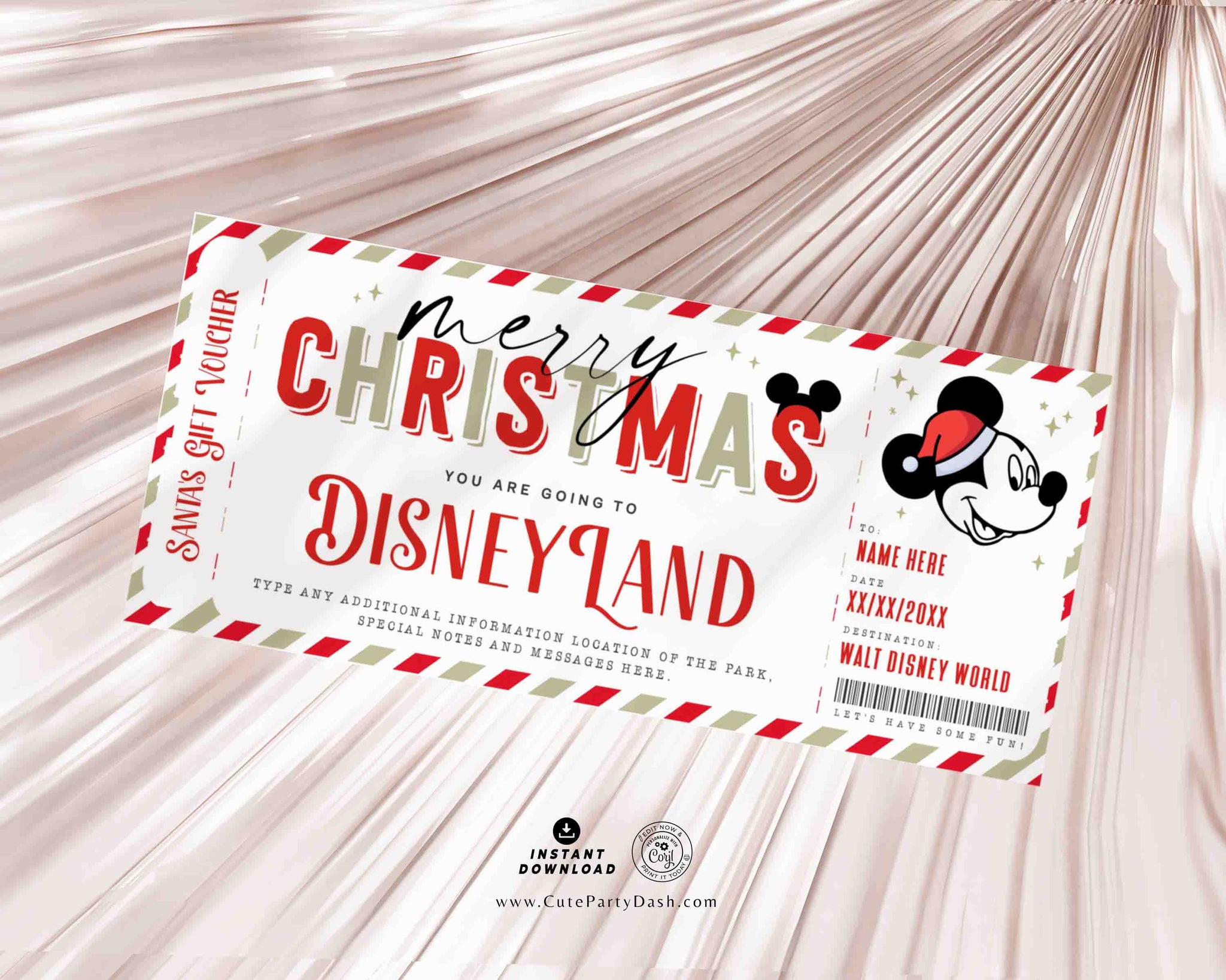 Christmas Disneyland Trip Gift Ticket, Christmas Surprise Walt Disney World Park Ticket Gift Voucher, Gift for Kids, teens INSTANT DOWNLOAD