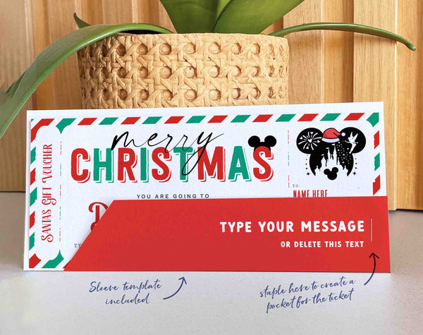 Christmas Disneyland Trip Gift Ticket, Christmas Surprise Walt Disney World Park Ticket Gift Voucher, Gift for Kids, teens INSTANT DOWNLOAD