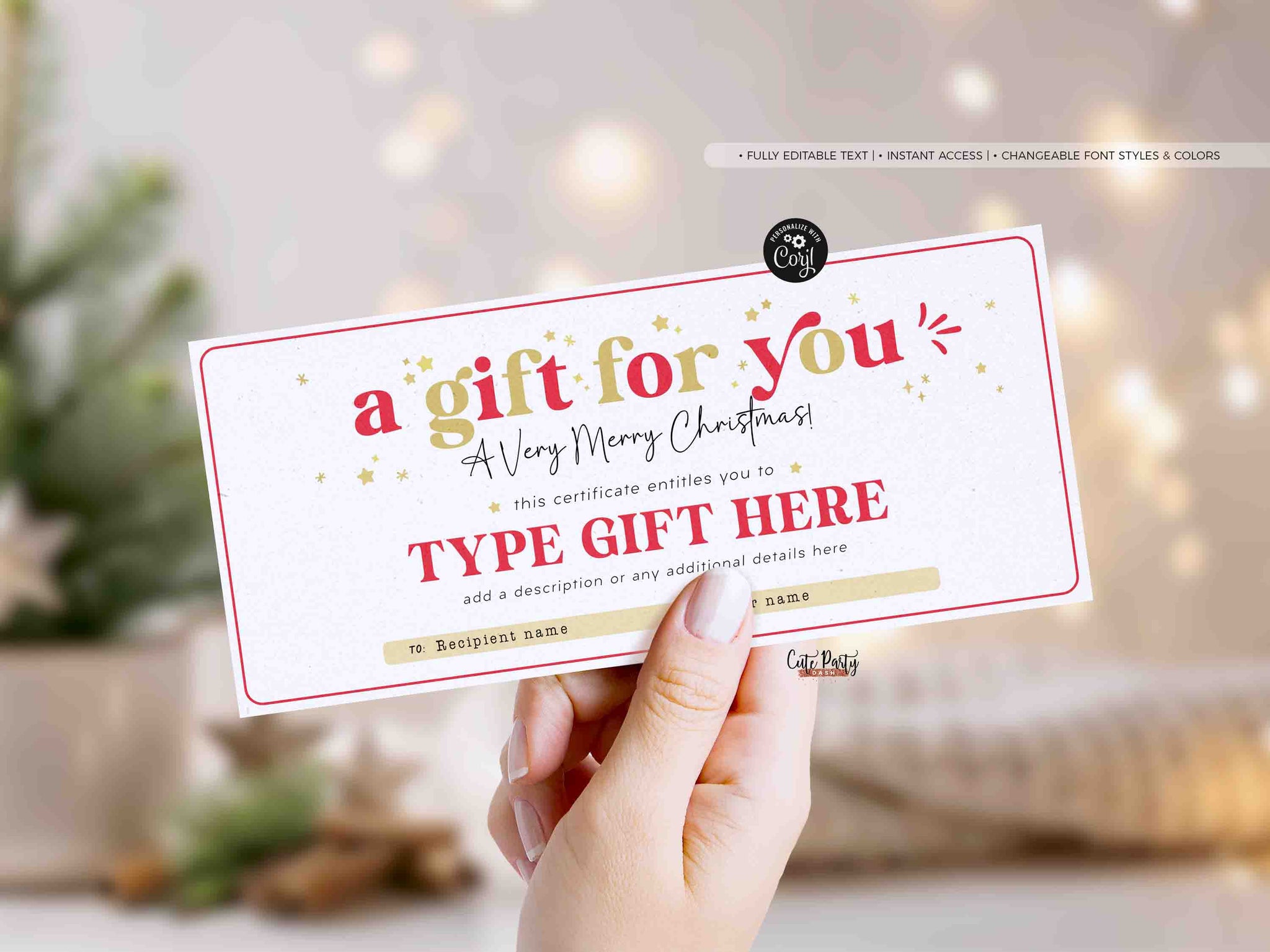 Christmas Gift Certificate Template INSTANT DOWNLOAD – Cute Party Dash