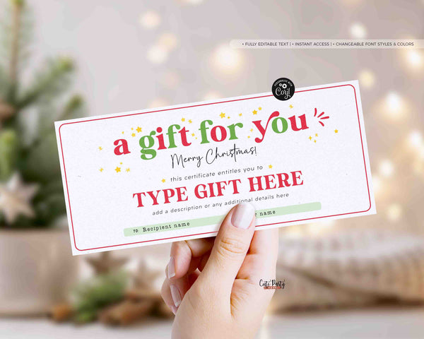 Christmas Gift Certificate Template INSTANT DOWNLOAD EDITABLE Holiday Gift Voucher Printable Christmas Gift Idea for Him Her ticket Present