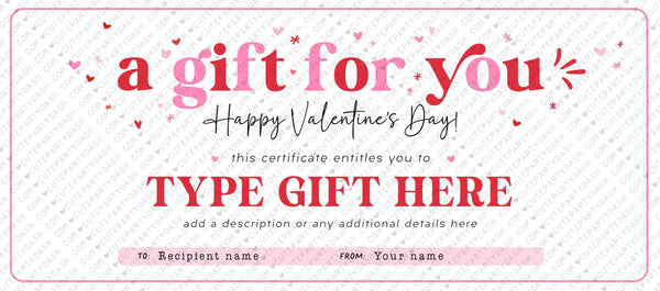 Custom Valentine's Day Gift Certificate Printable INSTANT DOWNLOAD Editable Gift Voucher Template Surprise Valentine's Day gift for her him