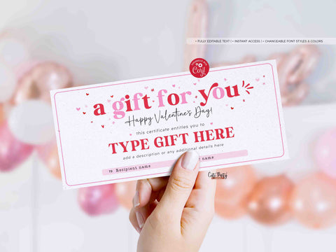 Custom Valentine's Day Gift Certificate Printable INSTANT DOWNLOAD Editable Gift Voucher Template Surprise Valentine's Day gift for her him