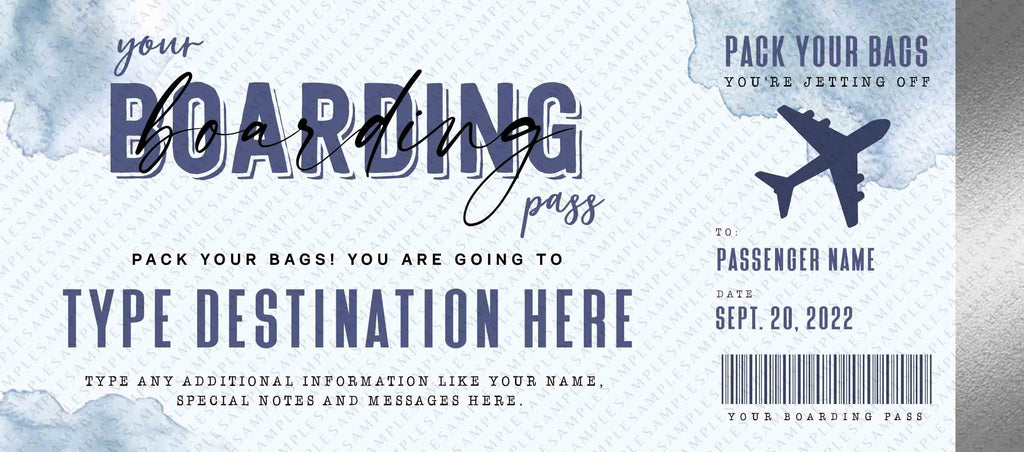 Birthday Gift Airplane Ticket Printable Boarding Pass Voucher
