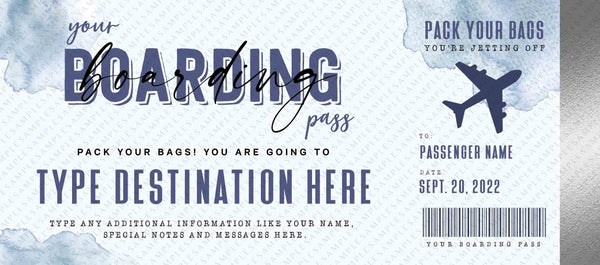 Editable Boarding Pass Ticket Template Printable Surprise Trip Reveal gift ticket Fake Plane Ticket Birthday Gift Voucher INSTANT DOWNLOAD