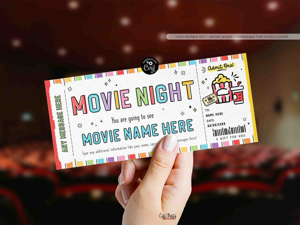 Surprise Movie Ticket Template, Gift Certificate Voucher, Birthday Movie Night Printable Theatre Cinema Premier Coupon #175 INSTANT DOWNLOAD