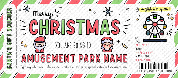 Christmas Amusement Park Theme Park Ticket Gift, Christmas Surprise Theme Park Ticket Gift Voucher, Gift for Kids, teens INSTANT DOWNLOAD