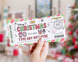 Christmas Santa Gift Voucher Template for Kids Editable Happy Holidays Gift Printable Christmas ticket Certificate INSTANT DOWNLOAD FECH