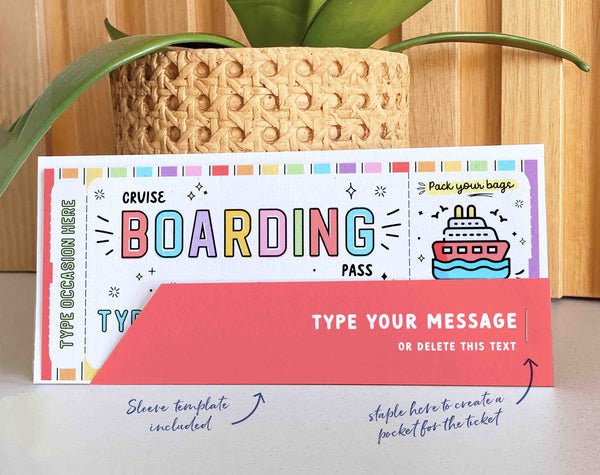 Cruise Boarding Pass Vacation Ticket Gift Voucher, Editable Gift Ticket Template, Surprise Cruise Trip gift ticket, INSTANT DOWNLOAD