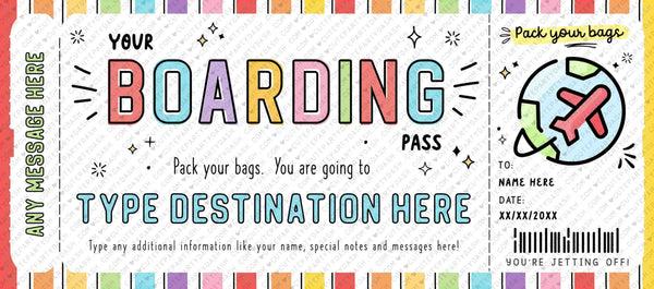 Editable Boarding Pass Template Surprise Trip gift ticket Fake Airplane Ticket Trip Corjl Airlines Trip Voucher Printable INSTANT DOWNLOAD