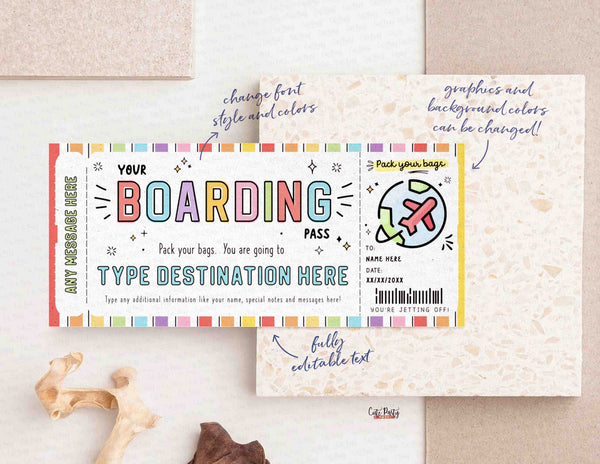 Editable Boarding Pass Template Surprise Trip gift ticket Fake Airplane Ticket Trip Corjl Airlines Trip Voucher Printable INSTANT DOWNLOAD