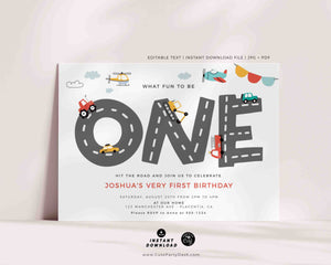 Transportation First Birthday Invite Printable INSTANT DOWNLOAD, Editable Cars & Trucks Birthday Invitation City Transportation party 509 P