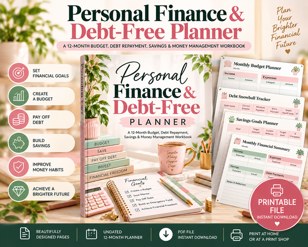 Personal Finance & Debt-Free Planner – 12-Month Budget & Savings Workbook