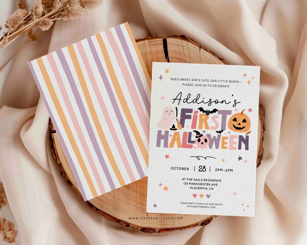 Editable Baby’s First Birthday Halloween Invitation Instant Download - 319