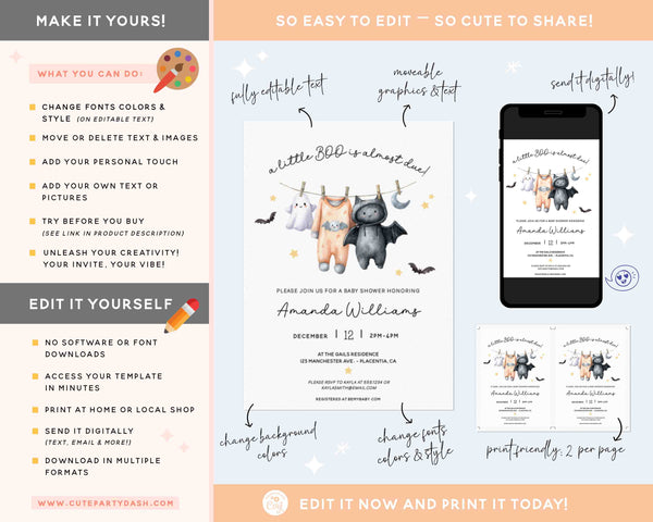 Little Boo Halloween Baby Shower Boho Invitation Printable Ghost Baby Shower Invite Baby Shower Invite INSTANT DOWNLOAD (320)