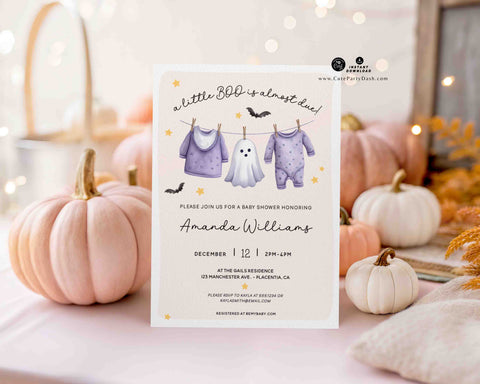 Little Boo Ghost Baby Shower Invitation: Boho Halloween Theme (Instant Download)