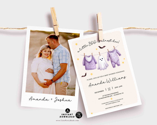 Little Boo Ghost Baby Shower Invitation: Boho Halloween Theme (Instant Download)