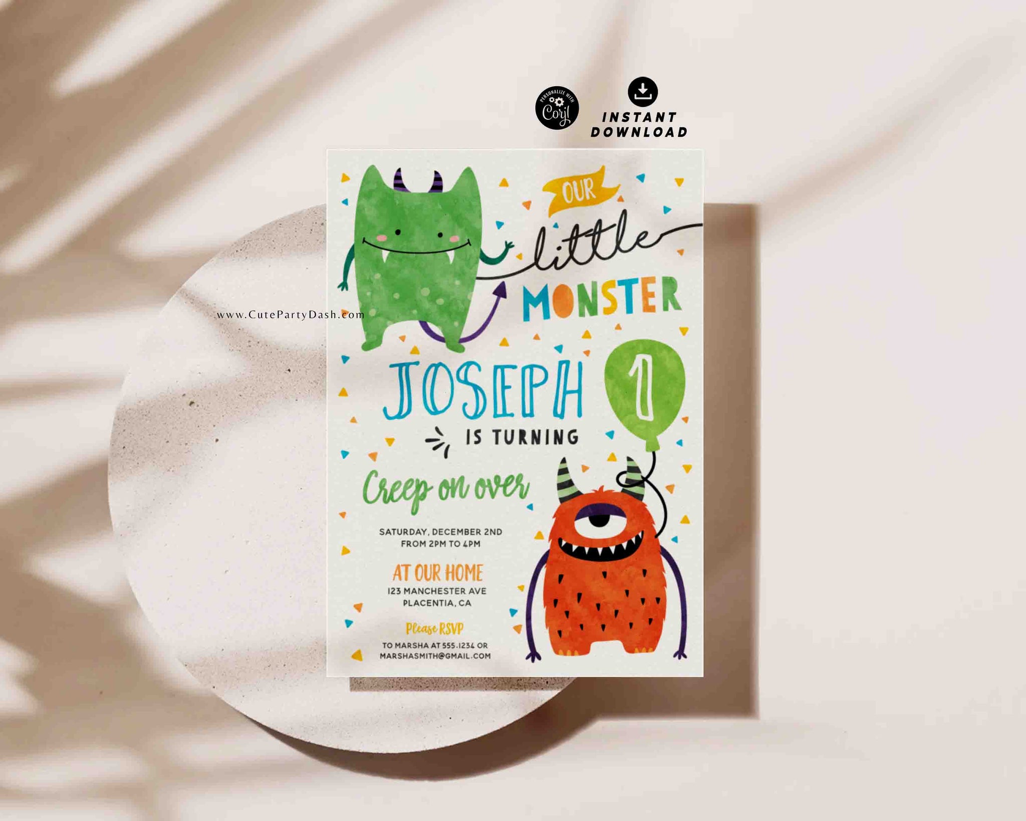 Little Monster First Birthday invitations INSTANT DOWNLOAD, EDITABLE Cute Monsters Birthday Party Printable Invite Any age Downloadable 325
