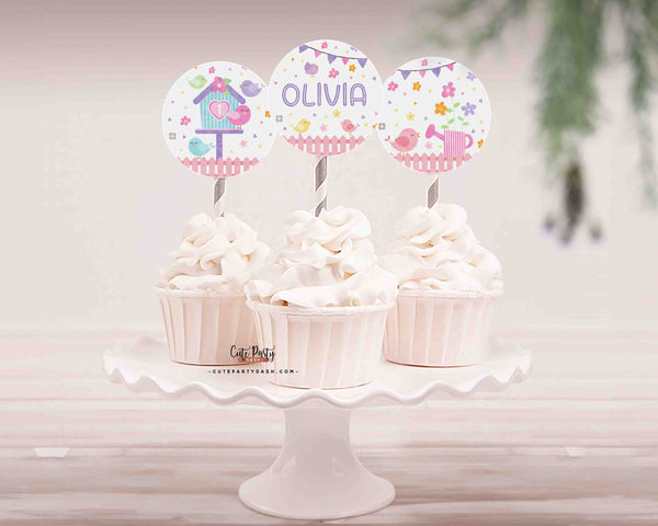Little Bird Birthday Cupcake Toppers Printable INSTANT DOWNLOAD, Party Cake Decor Editable Birdie Digital Download Bird Theme Party 330