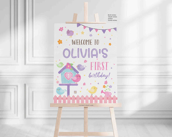 Little Bird Birthday Welcome Sign INSTANT DOWNLOAD, Printable Printable Party Decor Editable Birdie Door Sign Digital Download Poster 330