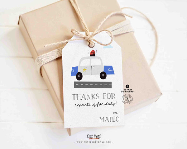 Police Birthday Party Favor Tags INSTANT DOWNLOAD, Editable Police favor tag downloadable, Cops and robbers printable decorations decor 336