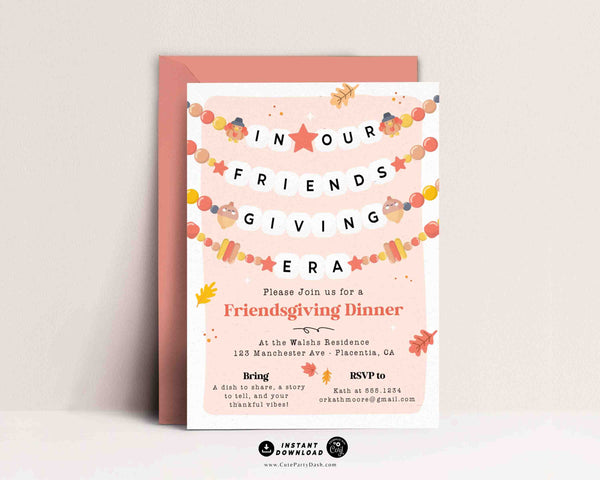 Friendsgiving Dinner Invitation Digital INSTANT DOWNLOAD Editable printable Trendy Thanksgiving Era Dinner invite Fall Pumpkin invite 358