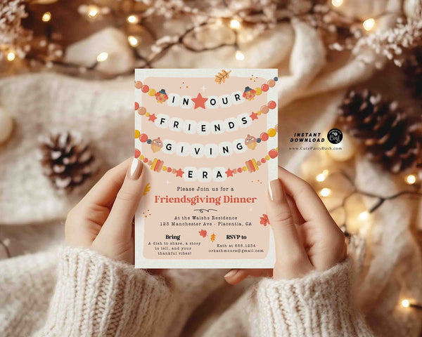 Friendsgiving Dinner Invitation Digital INSTANT DOWNLOAD Editable printable Trendy Thanksgiving Era Dinner invite Fall Pumpkin invite 358