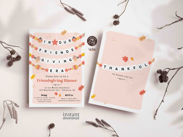 Friendsgiving Dinner Invitation Digital INSTANT DOWNLOAD Editable printable Trendy Thanksgiving Era Dinner invite Fall Pumpkin invite 358