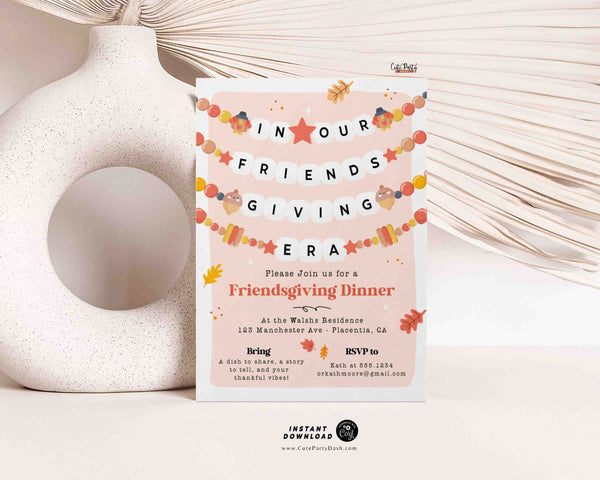 Friendsgiving Dinner Invitation Digital INSTANT DOWNLOAD Editable printable Trendy Thanksgiving Era Dinner invite Fall Pumpkin invite 358