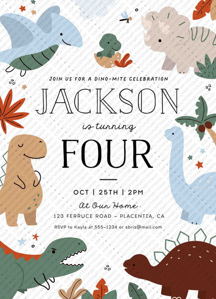 Modern Dinosaur Birthday Invitation Printable INSTANT DOWNLOAD Editable T-Rex invite Dino-mite birthday party Triceratops kids invites