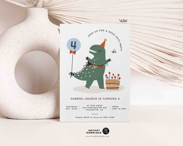 Dinosaur Birthday Invitation Printable INSTANT DOWNLOAD Editable T-Rex invite Dino-mite birthday party Triceratops invites Modern Minimal