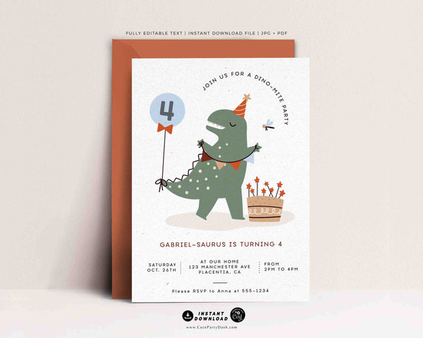 Dinosaur Birthday Invitation Printable INSTANT DOWNLOAD Editable T-Rex invite Dino-mite birthday party Triceratops invites Modern Minimal