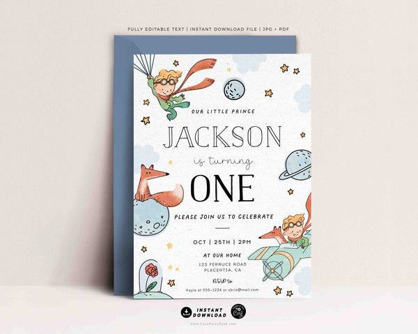 Le Petit Prince Birthday invitation Printable INSTANT DOWNLOAD Editable The Little Prince birthday invite Modern First Birthday Minimal invitations Corjl 362