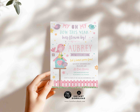 Bird Birthday Invitation Printable Instant Download, Editable Sweet Birdie Tweet birthday Digital invitation, Cute Little Birdies invite 364