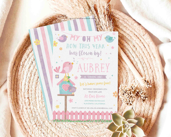 Bird Birthday Invitation Printable Instant Download, Editable Sweet Birdie Tweet birthday Digital invitation, Cute Little Birdies invite 364