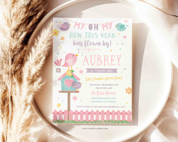 Bird Birthday Invitation Printable Instant Download, Editable Sweet Birdie Tweet birthday Digital invitation, Cute Little Birdies invite 364