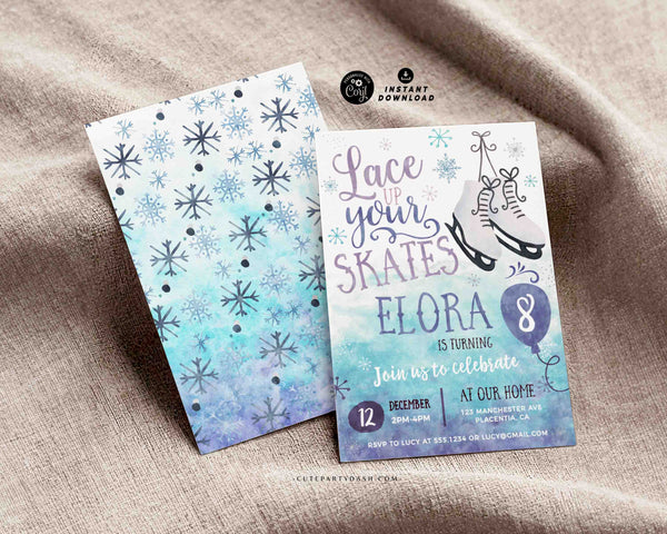 Ice Skating invitation Printable INSTANT DOWNLOAD EDITABLE Winter birthday Girl invitation Roller Skate Birthday Invite Skate On Over 365