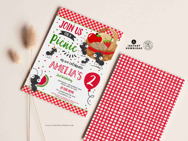 Picnic Party Invitation Printable INSTANT DOWNLOAD Summer Picnic Theme Birthday invite Editable Picnic in the park Birthday Party invite 368