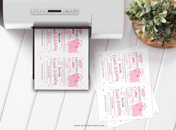Little Piggy Baby Shower invitation printable INSTANT DOWNLOAD Piglet Baby Girl Shower invite couples co-ed baby shower pink grey pig