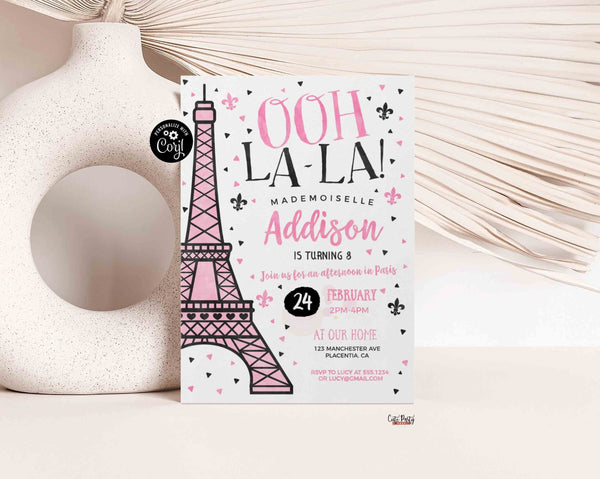 Paris Birthday Invitation Paris Girl theme party Invite Template INSTANT DOWNLOAD EDITABLE Paris passport invitation Eiffel Tower Corjl 376