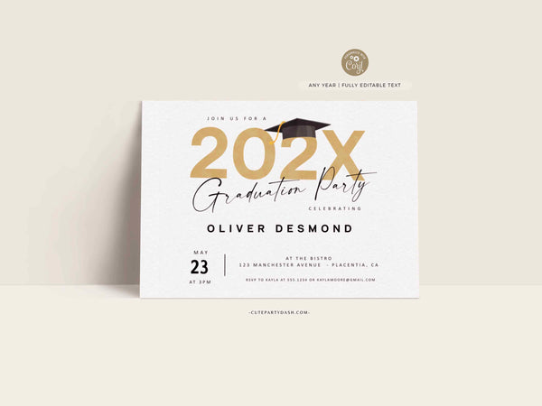 EDITABLE Graduation Party invitation Template, Modern Graduation Invite, Printable Grad cap Invitation - Instant Download