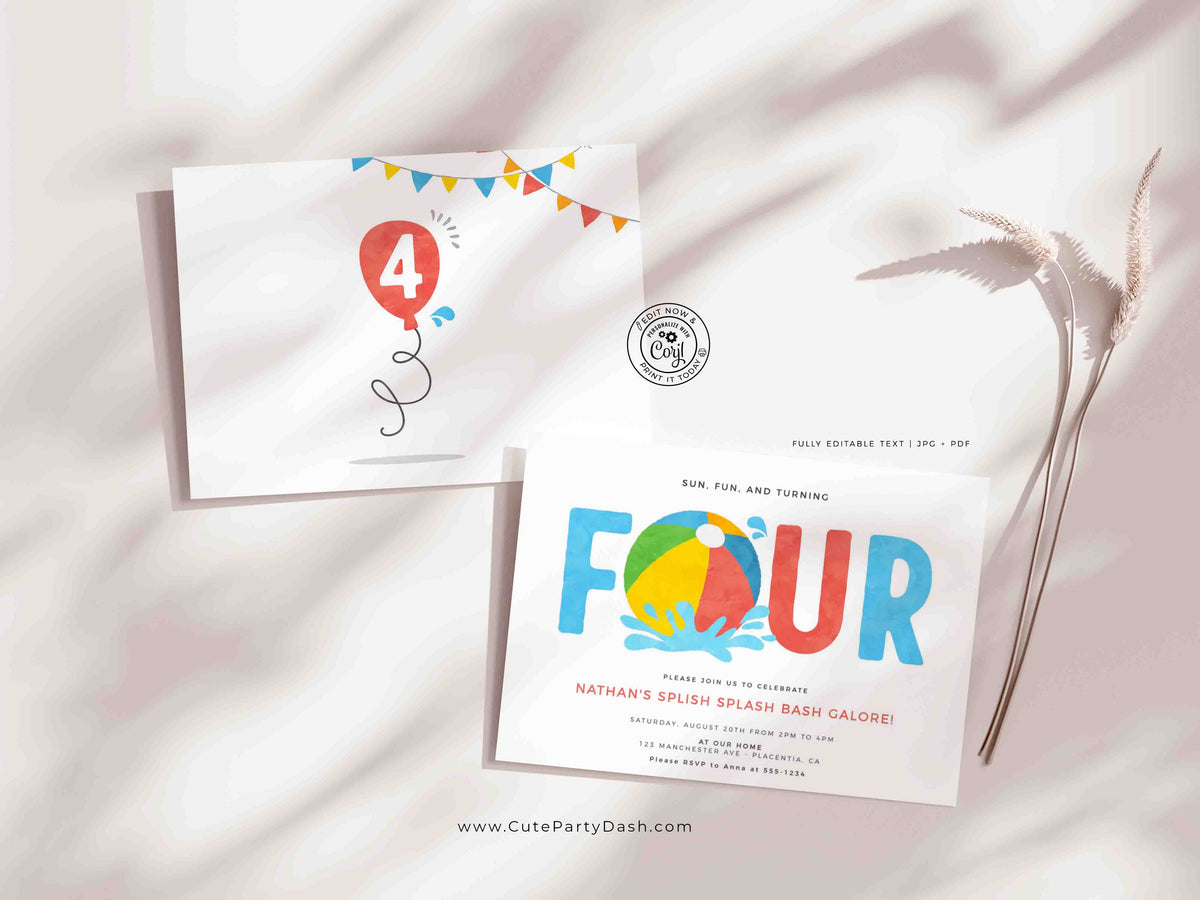 Editable Pool party invitation template Boy INSTANT DOWNLOAD – Cute ...