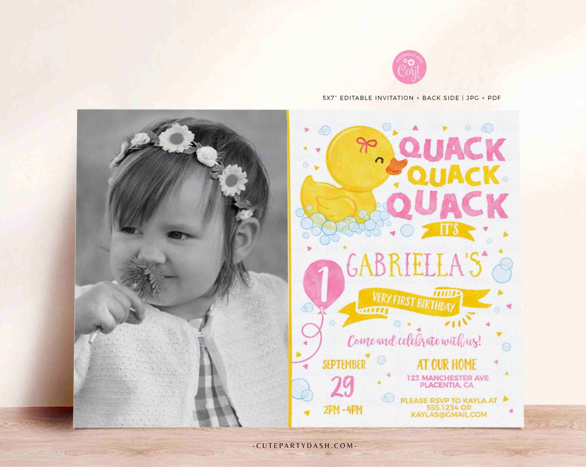 EDITABLE Rubber Duck Girl birthday Party invitation INSTANT DOWNLOAD Y ...